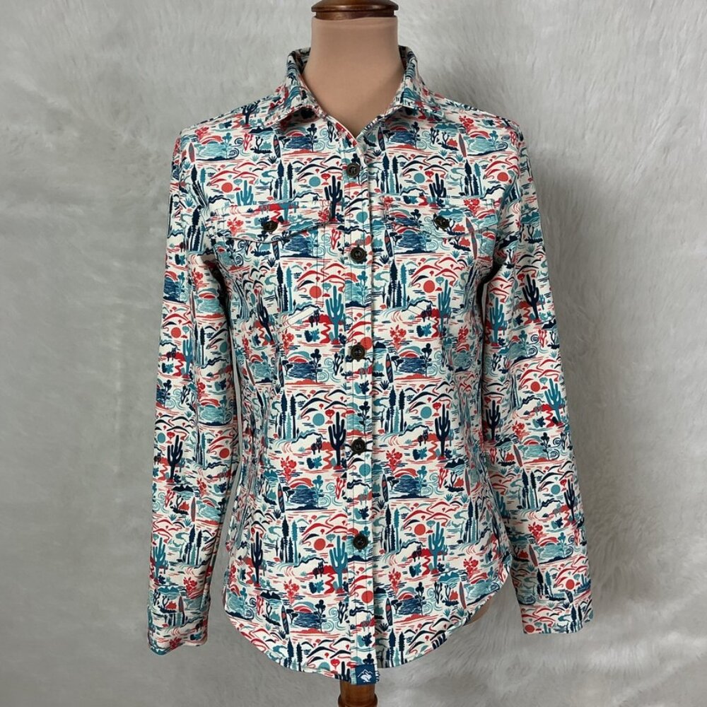 Rabbit Women's Ivory High Country Corduroy Red Blue Cactus Desert Shirt S